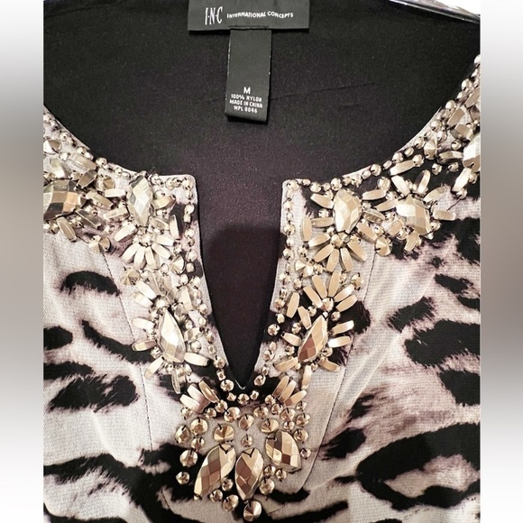 INC Animal Print Embellished Dress-Black & White Zebra Print-Size Medium - Picture 2 of 4
